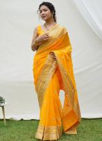 Georgette Yellow Wedding Wear Butta Work Saree